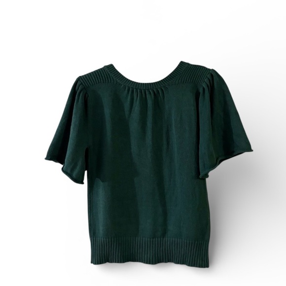 ⭐️ Vintage Y2K Day Trip Cotton Forest Green Short Sleeve Knit Cardigan - PTP 18 - Picture 2 of 5